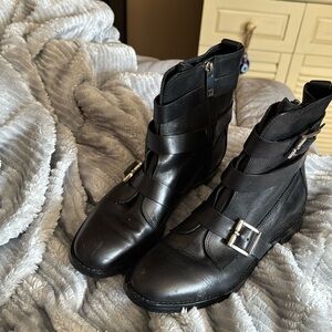 Evanka trump black short boot with silver buckle size 6